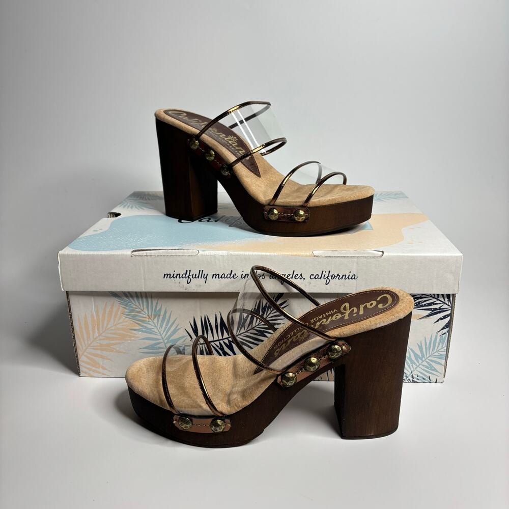 Californians Delilah Studded Retro Platform Heels in Clear/Bronze